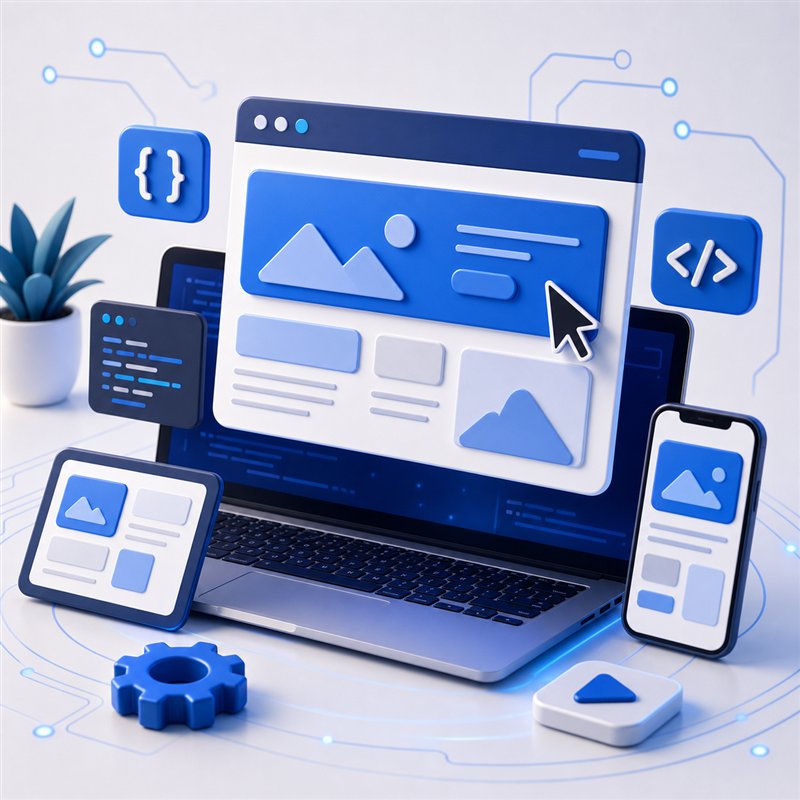3D illustration of responsive website design and development screens